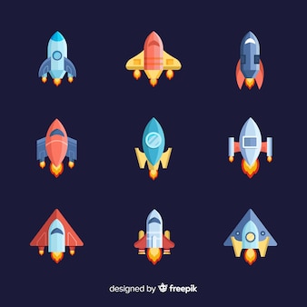 Colorful spaceship collection with flat design