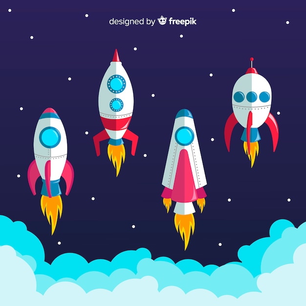 Free vector colorful spaceship collection with flat design