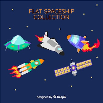 Colorful spaceship collection with flat design