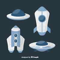 Free vector colorful spaceship collection with flat design