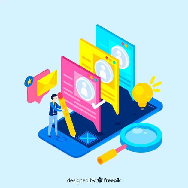 Colorful speech bubbles isometric hiring illustration