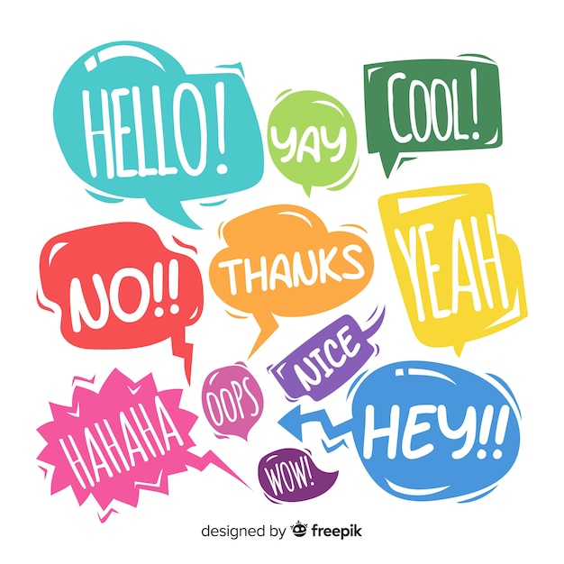 Free vector colorful speech bubbles with numerous expressions