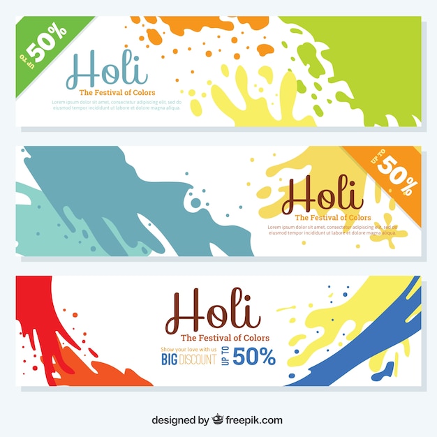 Free vector colorful splashes discount holi coupons