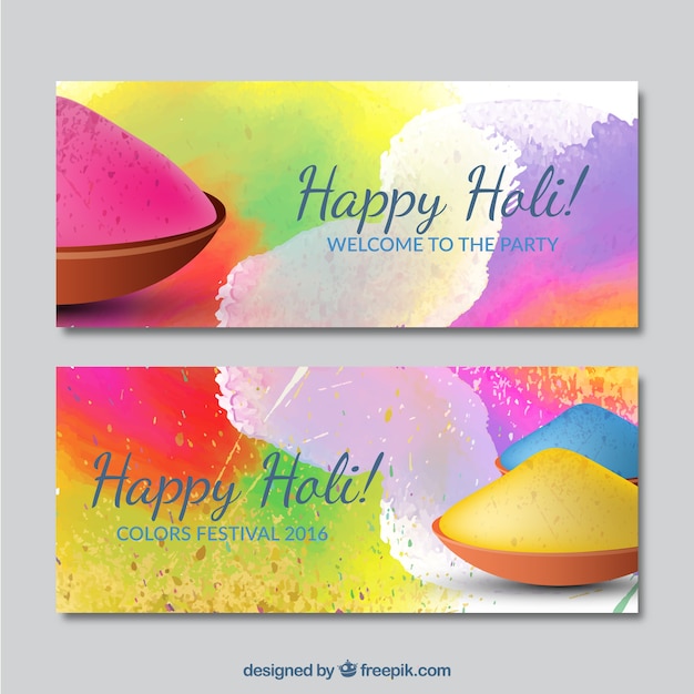 Free vector colorful splashes holi banners