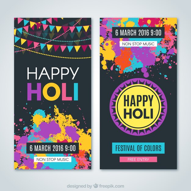 Colorful splashes Holi flyers