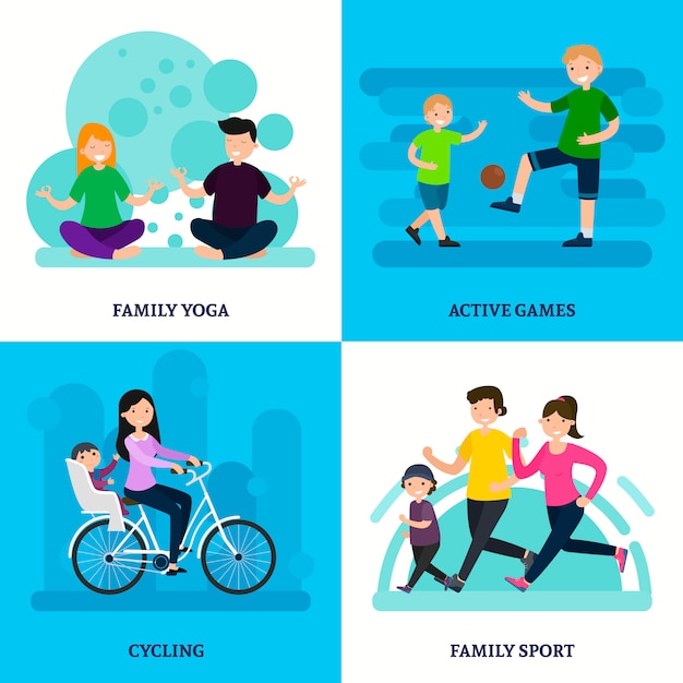 Free vector colorful sport family square composition