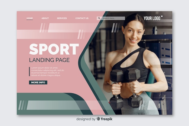 Colorful sport landing page with photo and fading shapes