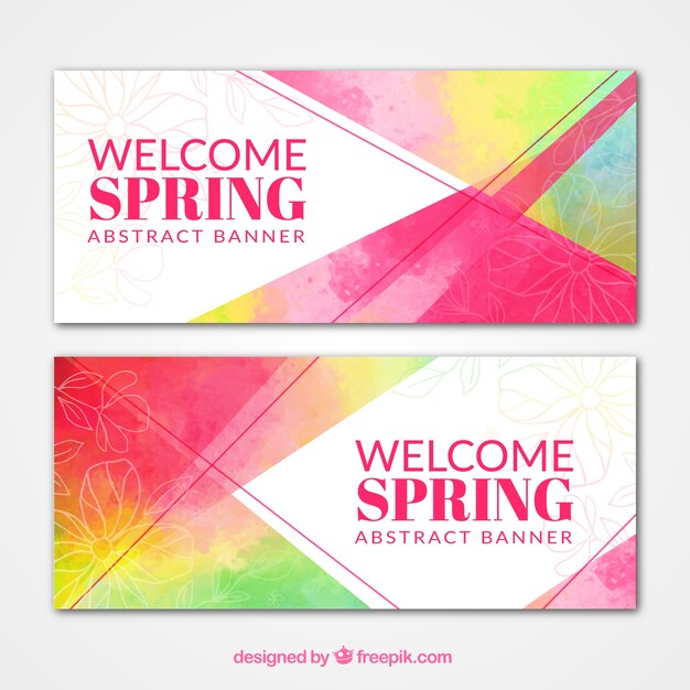 Colorful spring abstract watercolor banners