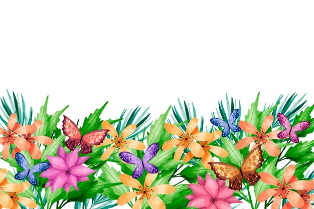 Colorful spring background with watercolor flowers