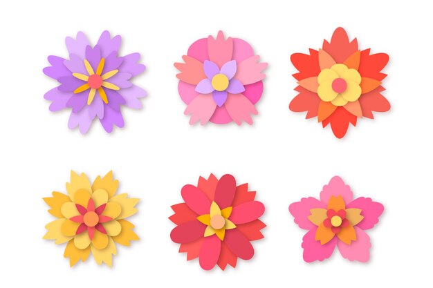 Красочная коллекция весенних цветов в бумажном стиле