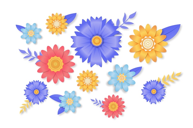 Colorful spring flower collection on paper style