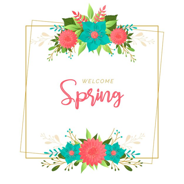Colorful spring frame with different flowers