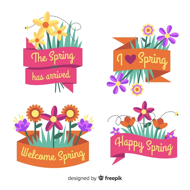 Free vector colorful spring label collection