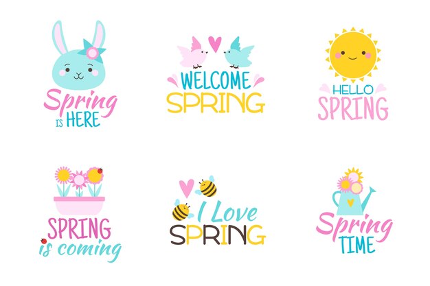 Free vector colorful spring label collection