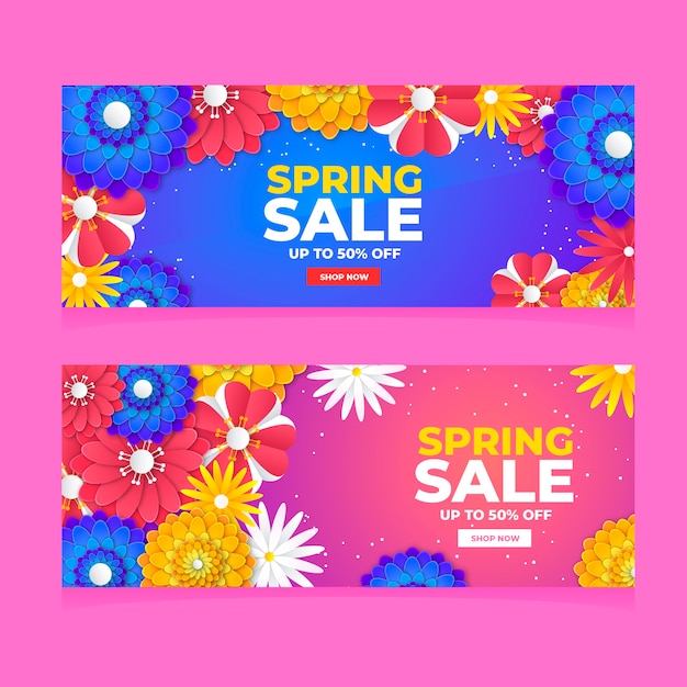 Colorful spring sale banners flat design