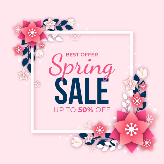 Colorful spring sale in paper style concept