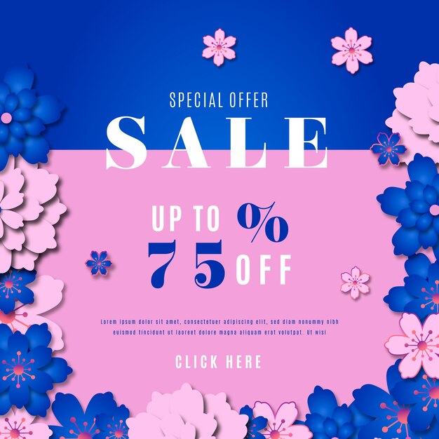 Colorful spring sale in paper style with flowers