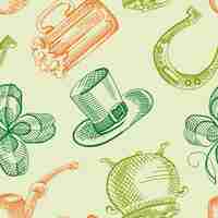 Free vector colorful st patricks day seamless pattern with hand drawn traditional symbols and festive elements