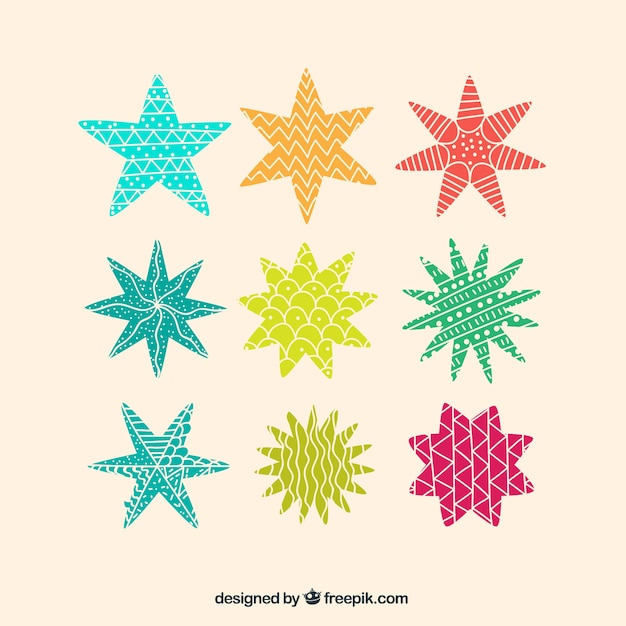 Free vector colorful star set of nine