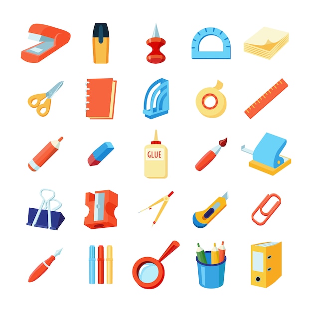 Free vector colorful stationery icons set