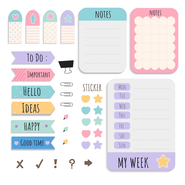 Colorful stationery set Free Vector