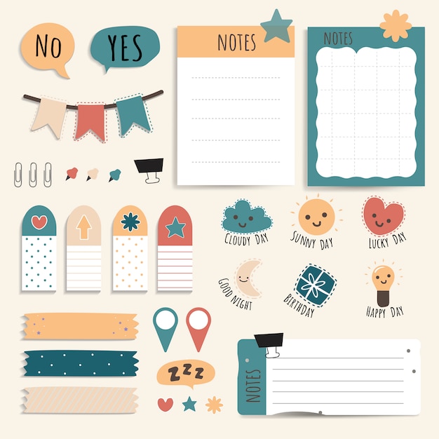 Free vector colorful stationery set