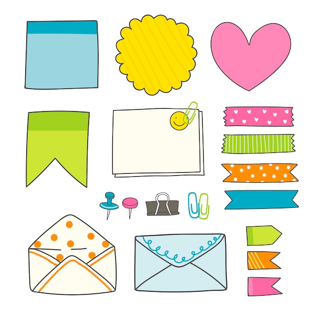 Free vector colorful stationery supplies collection