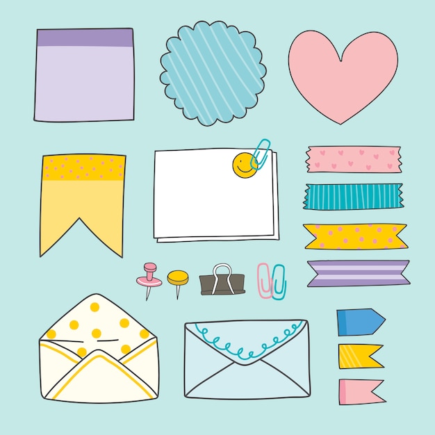 Free vector colorful stationery supplies collection