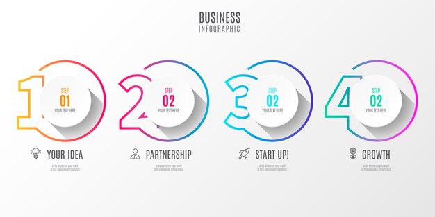 숫자와 화려한 단계 사업 Infographic