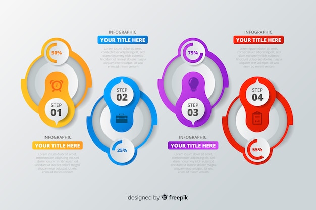 화려한 단계 infographic 템플릿