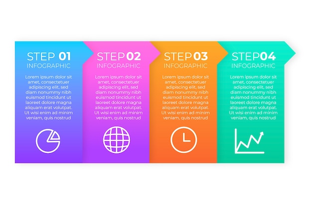 Бесплатное векторное изображение Красочные шаги инфографики