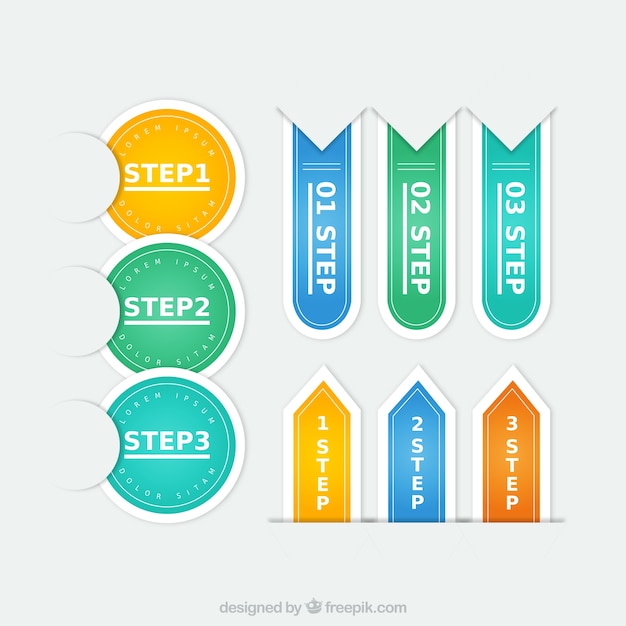 Free vector colorful steps labels