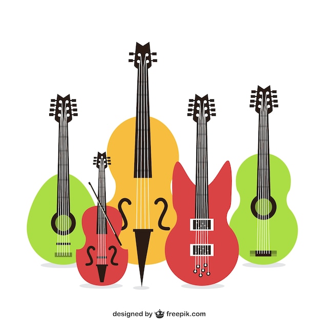 Free vector colorful stringed instruments