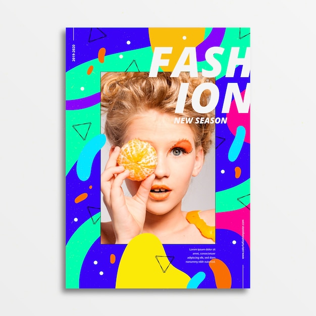 Free vector colorful style fashion poster with photo