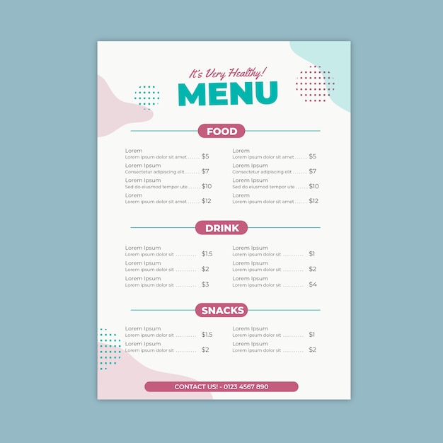 Красочное меню ресторана стиля