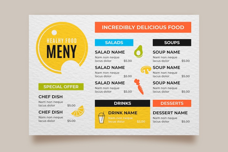 Free Vector colorful style restaurant menu