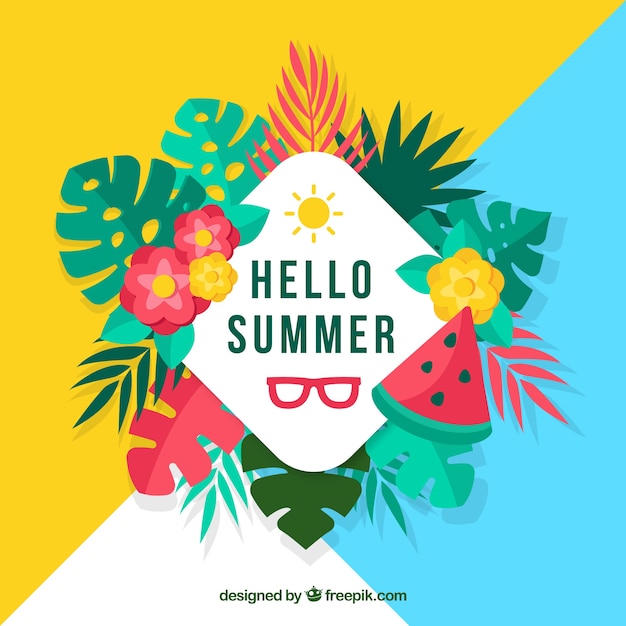 Colorful summer background with leaves