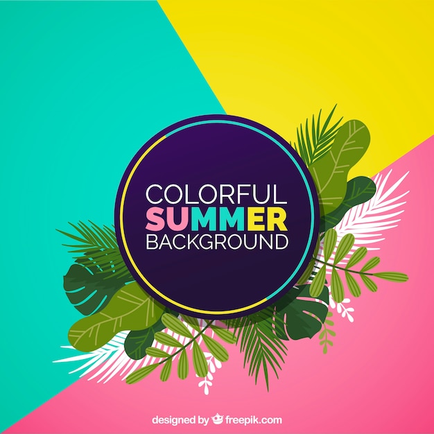 Vettore gratuito sfondo colorato estate con foglie tropicali