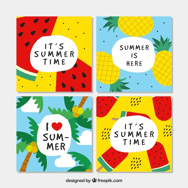 Vettore gratuito collezione di carte colorate estive