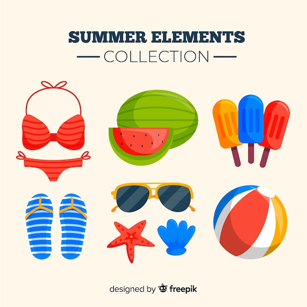 Free vector colorful summer elements collection