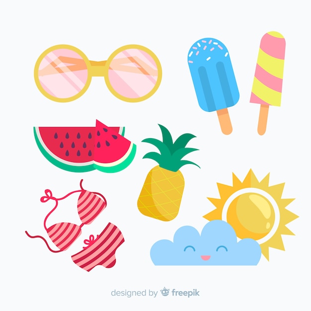 Free vector colorful summer elements collection