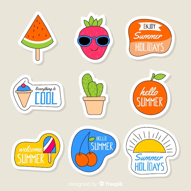 Free vector colorful summer sticker collection