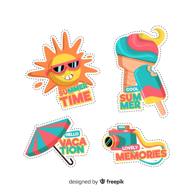 Free vector colorful summer sticker collection