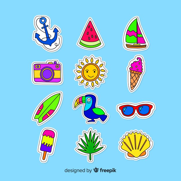 Colorful summer sticker collection