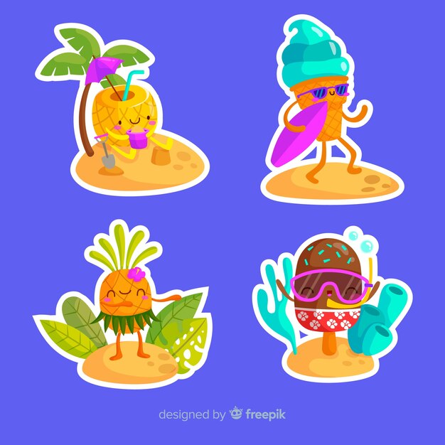 Colorful summer sticker collection