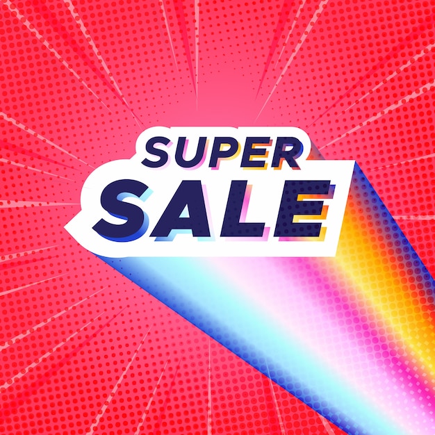Free vector colorful super sale banner with red comic zoom background