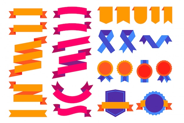 Free vector colorful super set of ribbons, emblems and badges