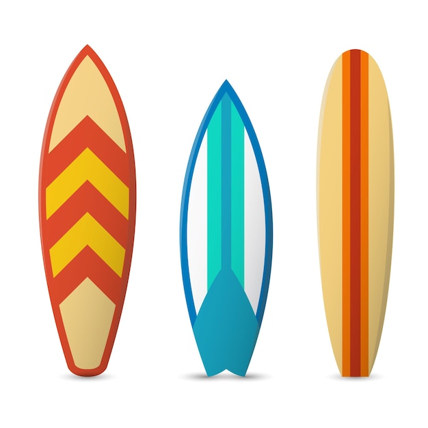 다채로운 서핑 보드 세트.