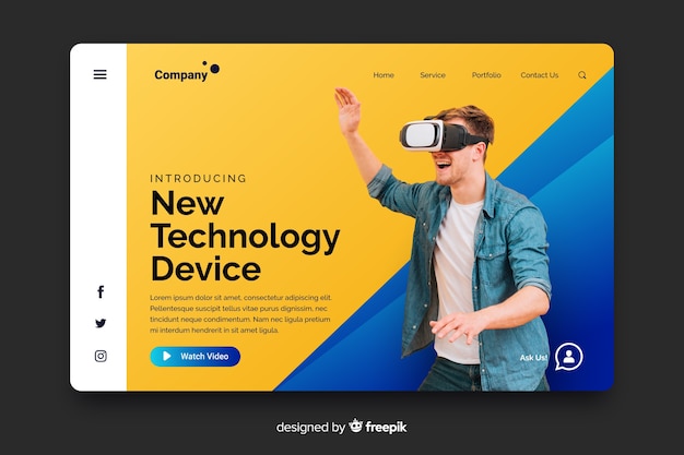 Colorful technology landing page with photo