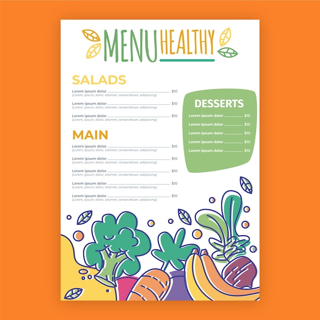 Free vector colorful template healthy food restaurant menu